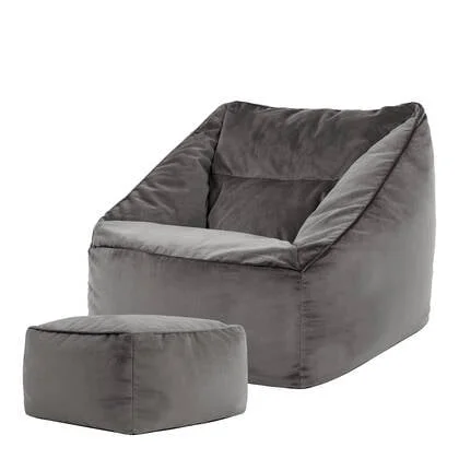 icon Natalia Zitzak Fauteuil met Poef - Velours - Houtskool