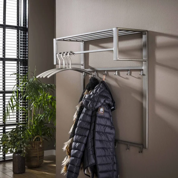 Industriële Kapstok Terry 80cm, met 2 x 6 haken (excl. hangers) - Zilver