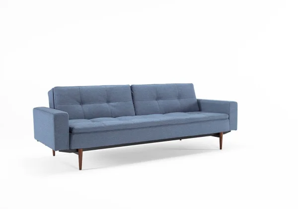 Innovation Living Dublexo Sofa mit Armlehnen - Dess. 563 - grau - Beine Ulme dunkel konisch, Gestell schwarz - indigo - chroom