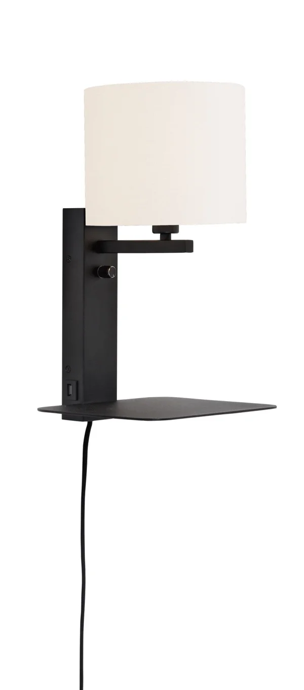 it's about RoMi-collectie Wandlamp Florence plank+usb+kap 1815 wit