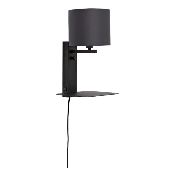 it's about RoMi-collectie Wandlamp Florence plank+usb+kap 1815 zwart