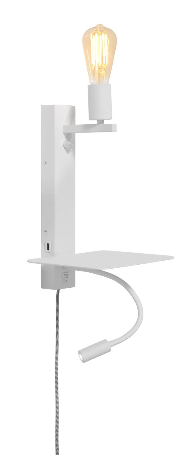 it's about RoMi-collectie Wandlamp Florence plank+usb+leeslamp wit