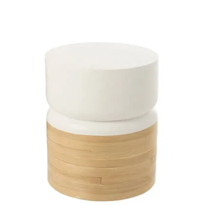 J-Line bijzettafel Rond - bamboe - wit|naturel