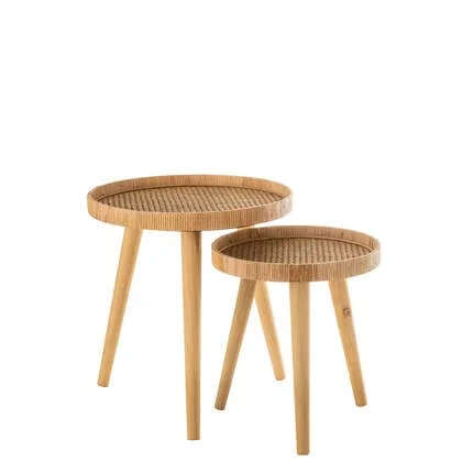 J-Line bijzettafel Rond Tripod - hout - naturel - set van 2