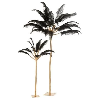 J-Line decoratie boom pluimen - metaal - goud|zwart - large