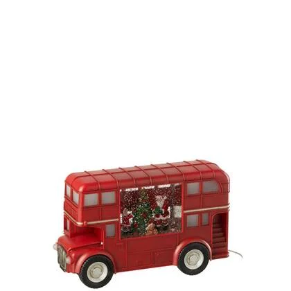 J-Line decoratie Bus + Muziek Kerstman - kunststof - mix - L