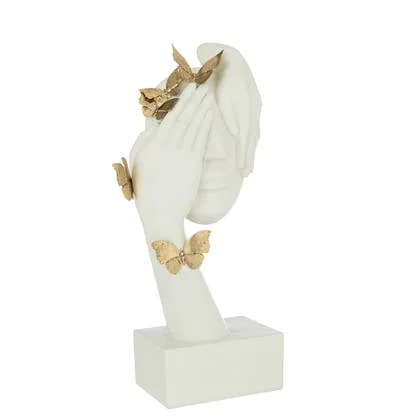 J-Line decoratie Gezicht Vlinders Staander - polyresin - wit