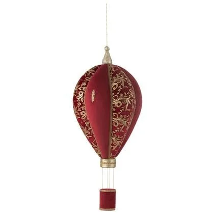 J-Line decoratie Heteluchtballon hangend - polyfoam|textiel - rood|goud - large