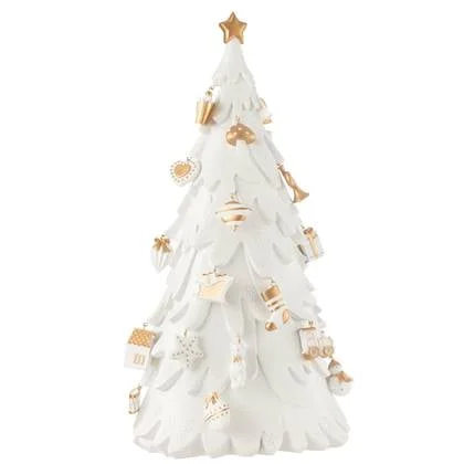 J-Line decoratie Kerstboom ornamenten - polyresin - wit|goud - large