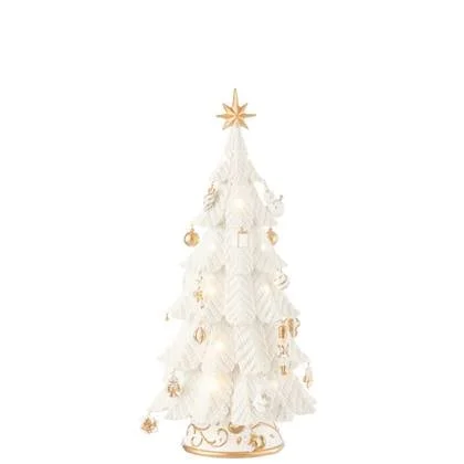 J-Line decoratie Kerstboom Ornamenten - polyresin - wit|goud - small - LED lichtjes
