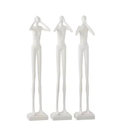 J-Line Figuur Horen|Zien|Zwijgen Poly Wit Ass3