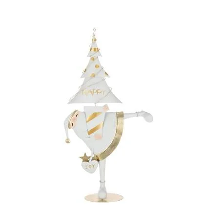 J-Line figuur Kerstman Boom - ijzer - goud|wit - large - LED