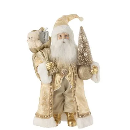 J-Line figuur Kerstman - polyresin|textiel - goud