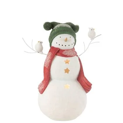 J-Line figuur sneeuwman Vogels - polyresin - rood|groen - large
