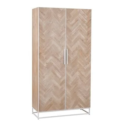 J-Line kast Hoog 2 Deuren Zigzag - hout|metaal - naturel|wit