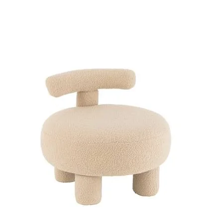 J-Line kruk Rond met Rugleuning Bouclé - textiel - beige