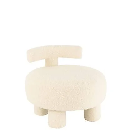 J-Line kruk Rond Met Rugleuning Bouclé - velvet - wit