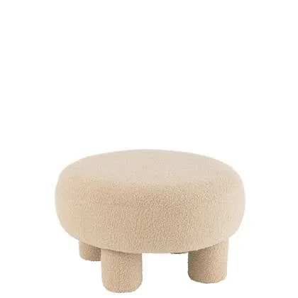 J-Line kruk Rond Teddy Voeten Bouclé - textiel - beige