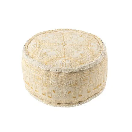 J-Line poef Rond Olifanten + Spiegels - katoen - creme|goud