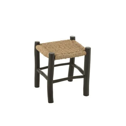 J-Line poef vierkant teak - hout|zeegras - zwart|naturel