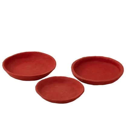 J-Line schaal - papier maché - rood - 3 stuks