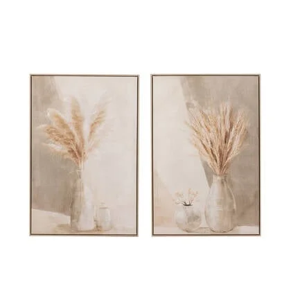 J-Line schilderij Pampas - canvas|hout - beige - 2 stuks