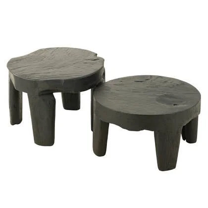 J-Line tafel Rond - hout - zwart - set van 2