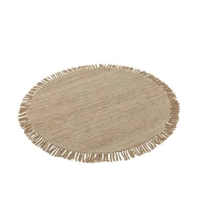 J-Line tapijt Rond + Franjes Tweekleurig - wol - beige - sma