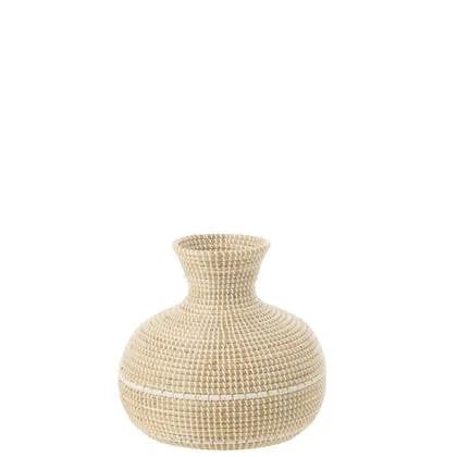 J-Line vaas Geweven - zeegras - naturel|wit - Ø 39 cm