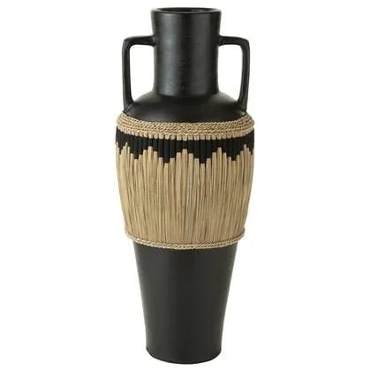 J-Line vaas Motief + Handvaten - terracotta|gras - zwart|nat