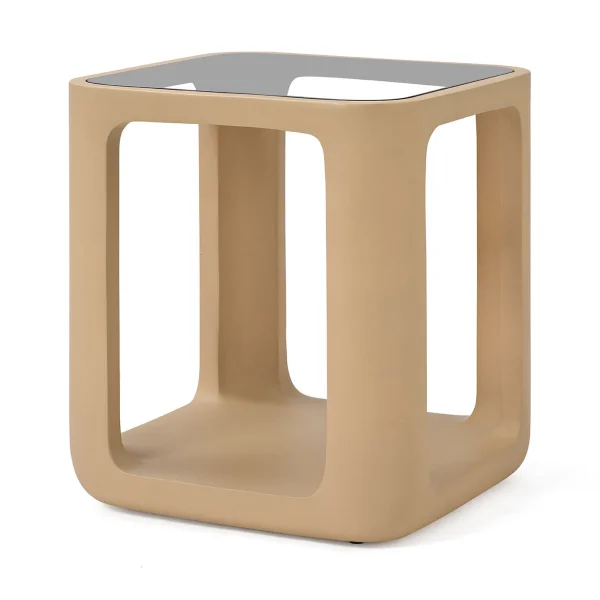 Jesper Home Bijzettafel Yobeko Mudstone textuur en glas, 48cm - Beige - Vierkant