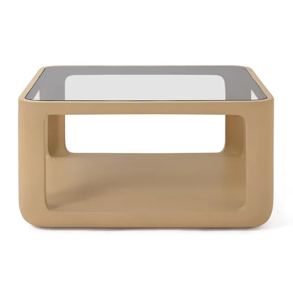 Jesper Home Salontafel Yobeko Mudstone textuur en glas, 80 x 80cm - Beige - Vierkant