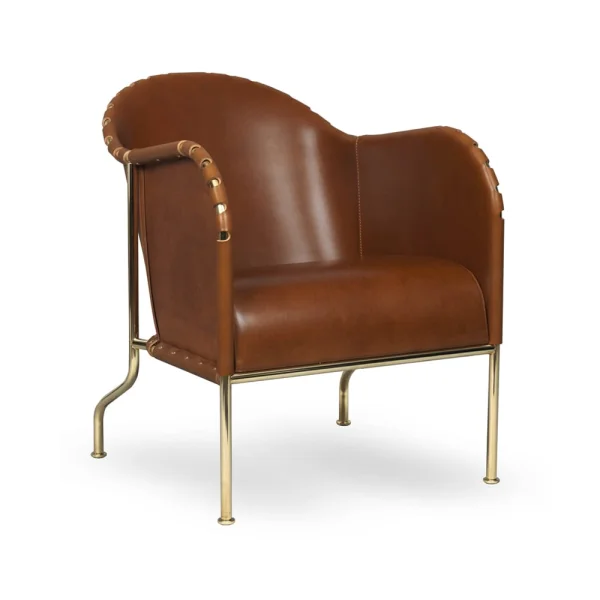 Källemo Bruno fauteuil Kernleer cognac-messingstatief