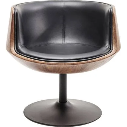 Kare Design Club Walnut Draaibare Fauteuil - Kunstleer Zwart
