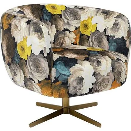 Kare Design Peony Draaibare Fauteuil - Bloemenprint Geel