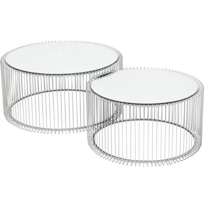 Kare Design Wire Salontafel - Set Van 2 - Zilver Met Glas