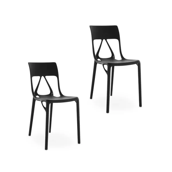 Kartell - A.I. Lite stoelen, zwart, hoogte 80 cm, set van 2