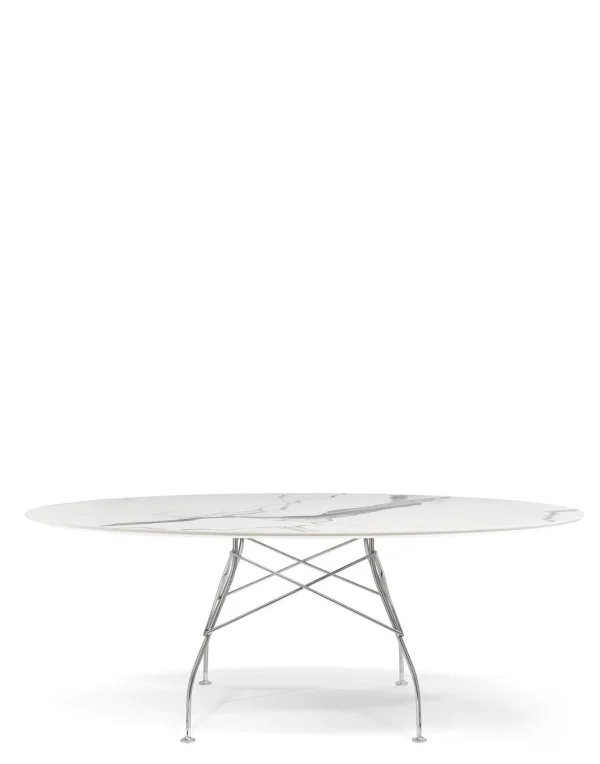 Kartell Glossy tafel - wit marmer - chroom - ovaal