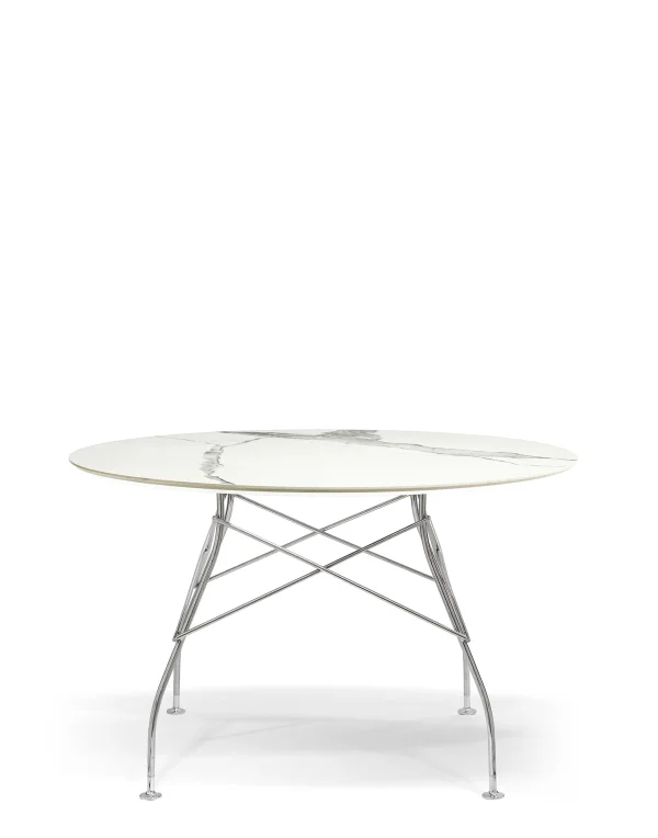 Kartell Glossy tafel - wit marmer - chroom - rond