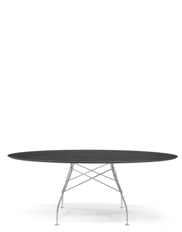 Kartell Glossy tafel - zwart marmer - chroom - ovaal