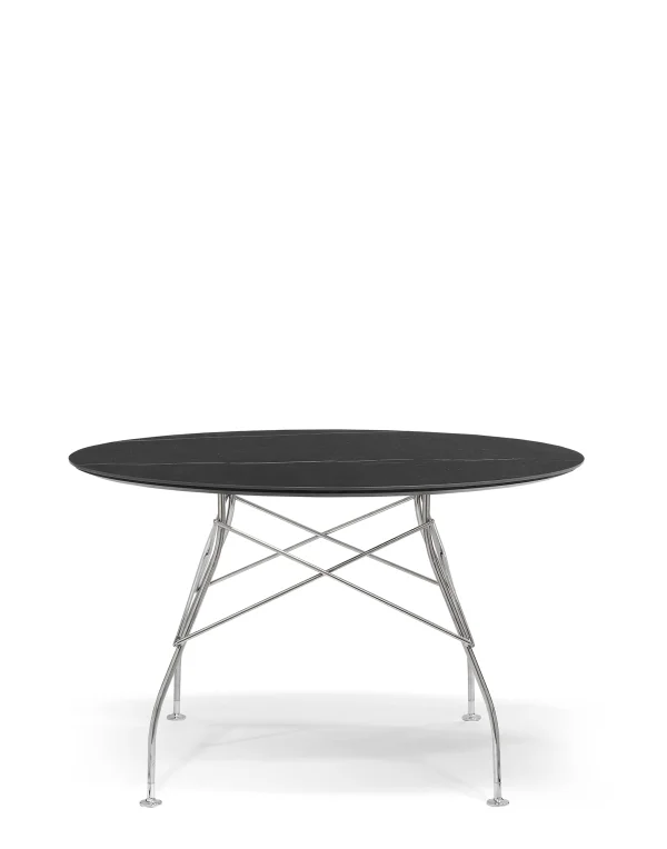 Kartell Glossy tafel - zwart marmer - chroom - rond