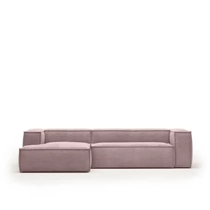 Kave Home - 3-zitsbank Blok corduroy roze met chaise longue links 300