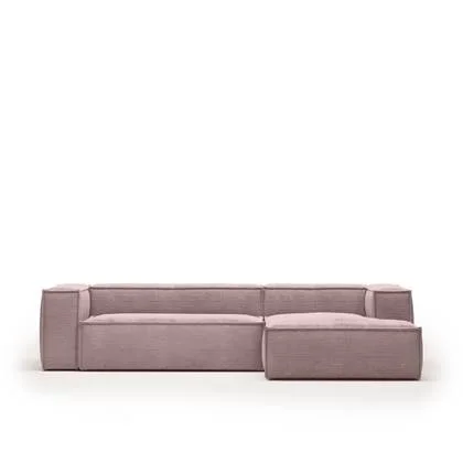 Kave Home - 3-zitsbank Blok corduroy roze met chaise longue rechts 300