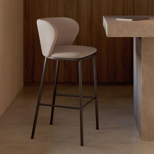 Kave Home Barkruk Ciselia Chenille - Beige (zithoogte 75cm)