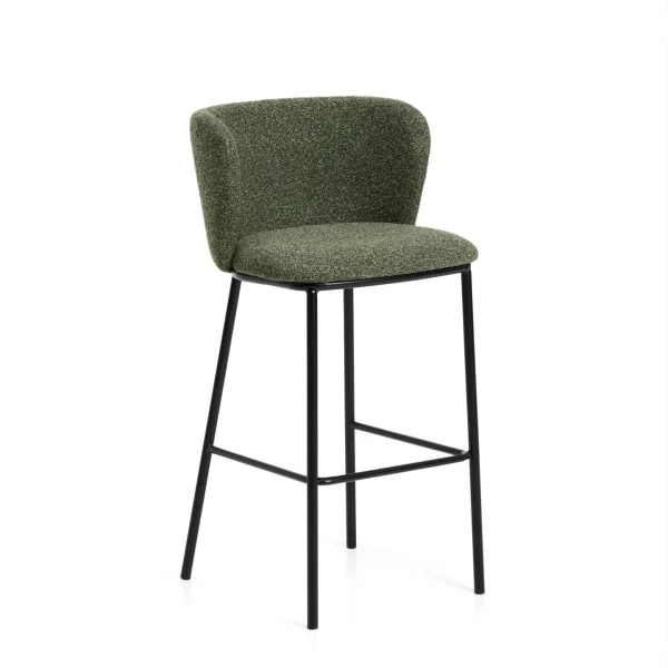 Kave Home Barkruk Ciselia Chenille - Groen/Zwart (zithoogte 75cm)