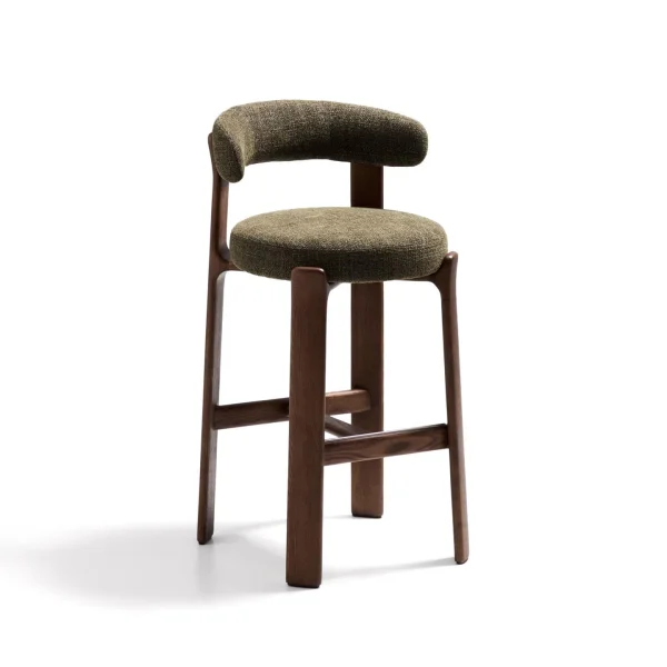 Kave Home Barkruk Granite Chenille en essenhout - Groen/Bruin (zithoogte 75cm)