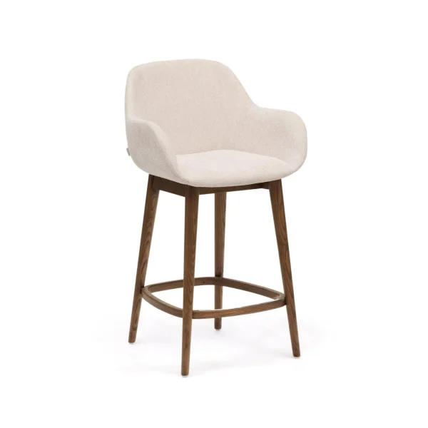 Kave Home Barkruk Konna Essenhout en stof - Beige/Bruin (zithoogte 66cm)