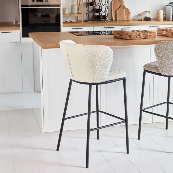 Kave Home Barstoel Ciselia Bouclé - Wit (zithoogte 65cm)