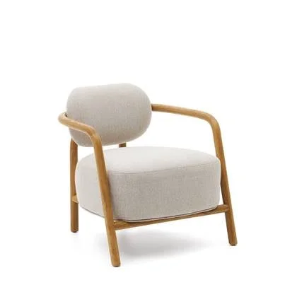 Kave Home - Beige Melqui-fauteuil in massief eikenhout met natuurlijke