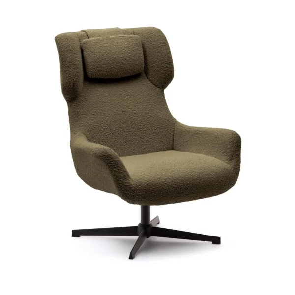 Kave Home Draaifauteuil Zalina Bouclé - Donkergroen